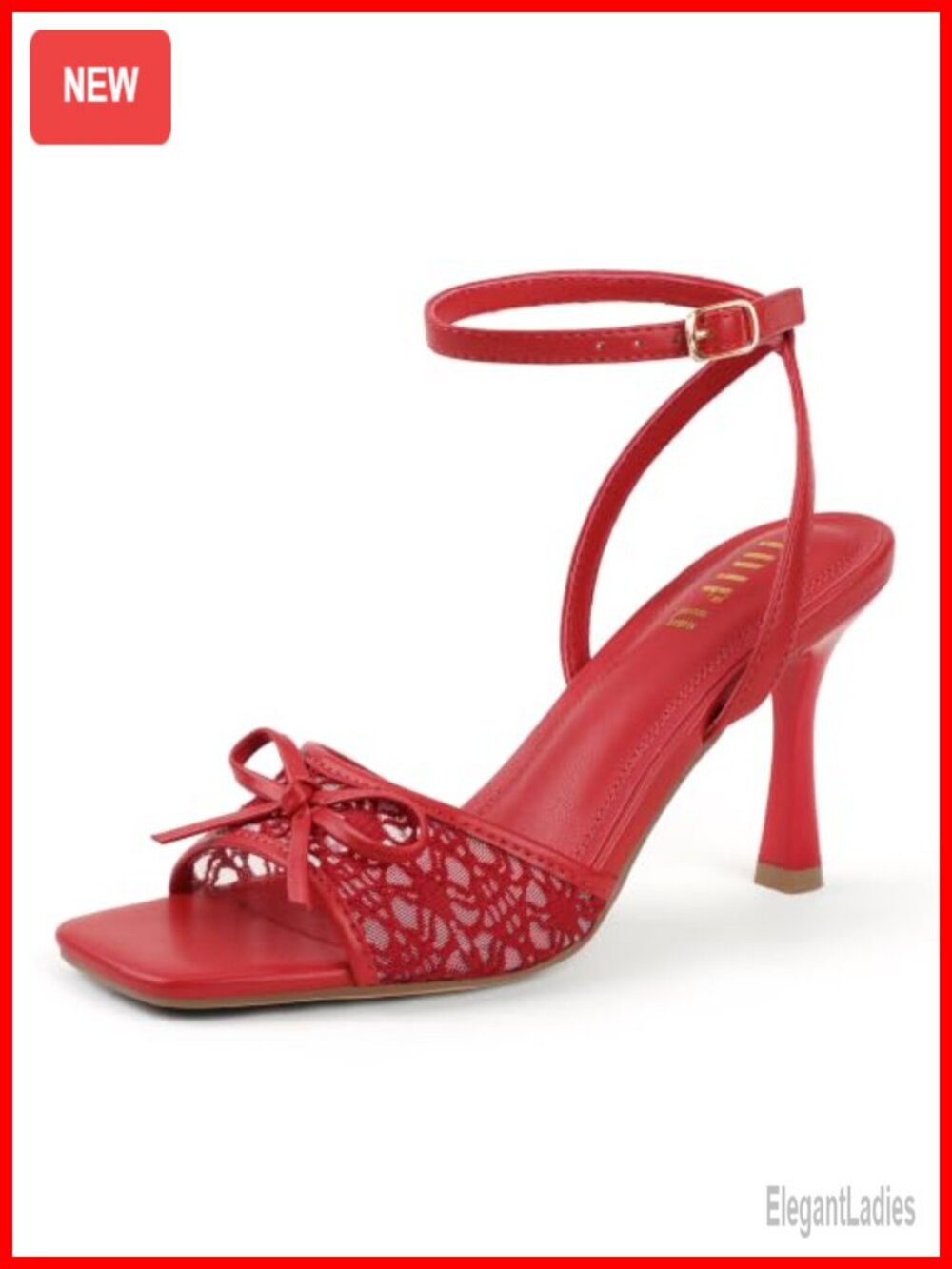 Square Open Toe Mesh Kitten Heel Sandals with Bow Ankle Strap